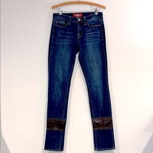 LUCKY BRAND Sofia Bootcut Jeans Boho Western Cowgirl Leather Patch Panel DIY EUC